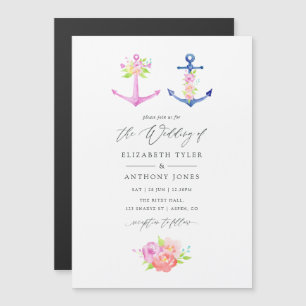 Invitation Magnétique Aquarelle Nautique Thème Floral Mariage