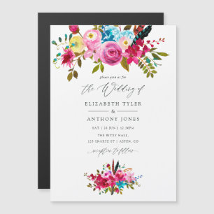 Invitation Magnétique Aquarelle rose Boho Chic Floral Mariage