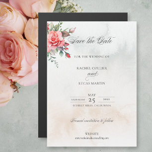 Invitation Magnétique Aquarelle rose roses et calligraphie Enregistrer l