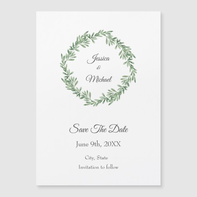 Invitation Magnétique Aquarelle Rosemary Wreath Enregistrer La Date (Devant)