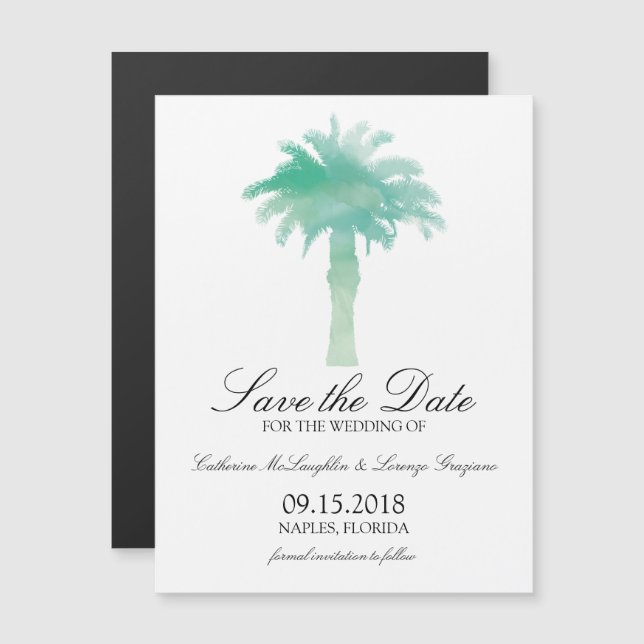 Invitation Magnétique Aquarelle Serene Palm Tree | Enregistrer la date (Devant / Derrière)