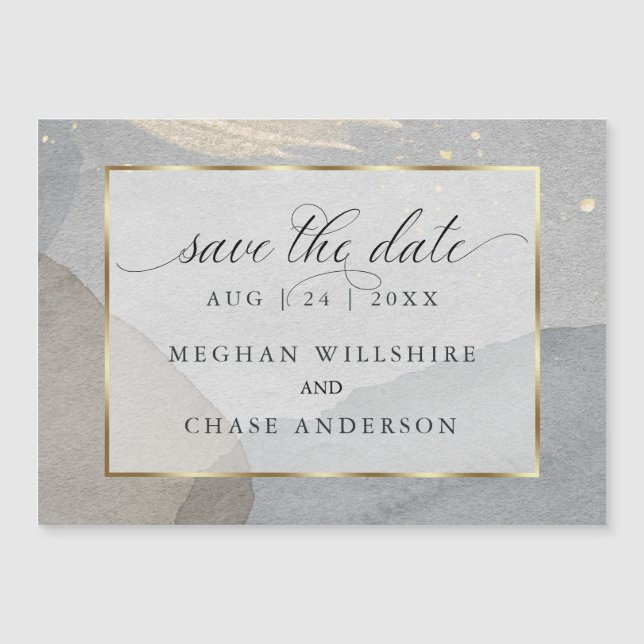Invitation Magnétique Aquarelle sur pierre de granit Enregistrez la date (Devant)