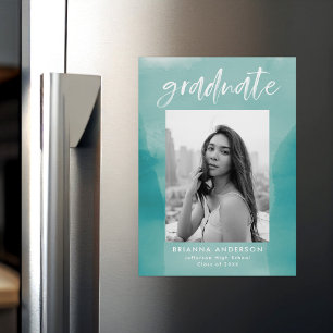 Invitation Magnétique Aquarelle turquoise Laver la photo Graduation