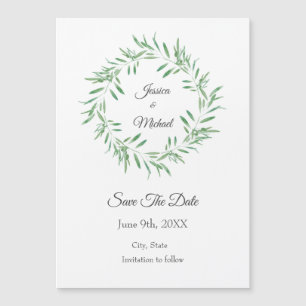 Invitation Magnétique Aquarelle Vert Olive Wreath Enregistrer La Date