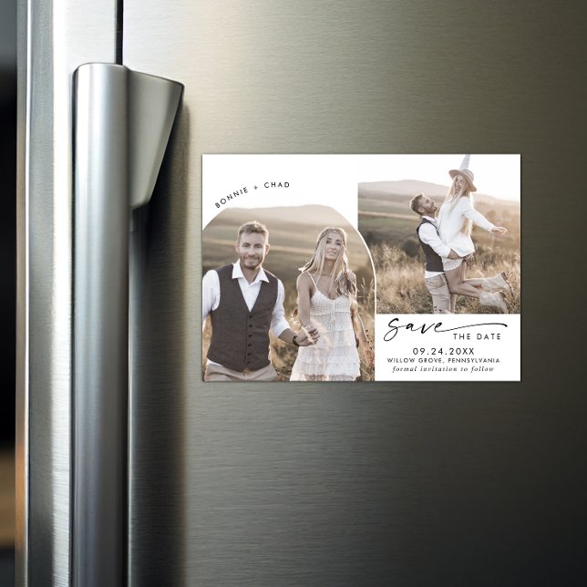 Invitation Magnétique Arc Boho moderne 2 Photo Enregistrer la date (Créateur téléchargé)