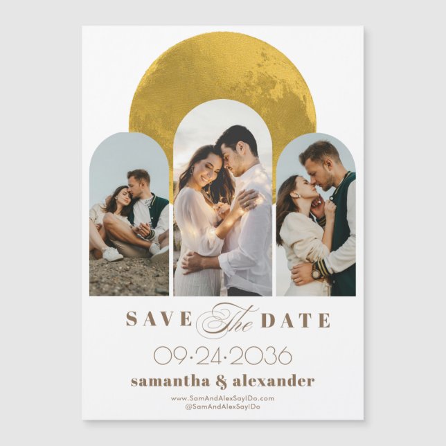 Invitation Magnétique Arc Moderne Céleste Lune 3 Photo Enregistrer La Da (Devant)