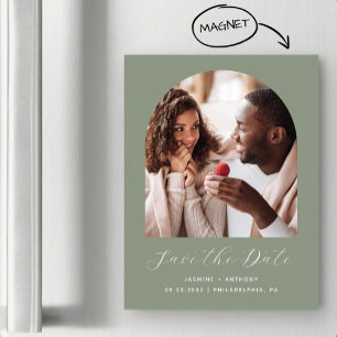 Invitation Magnétique Arc photo Boho minimal Sage vert Enregistrer la da