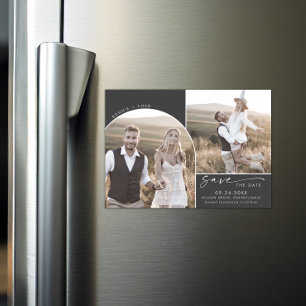 Invitation Magnétique Arche moderne Boho Grey 2 Photo Enregistrer la d