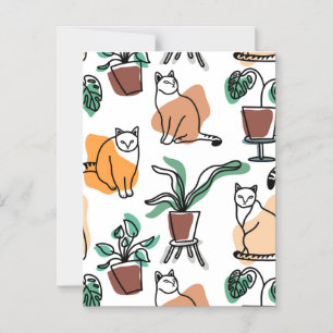 Invitation Magnétique Art de trait dessin chats et fleurs