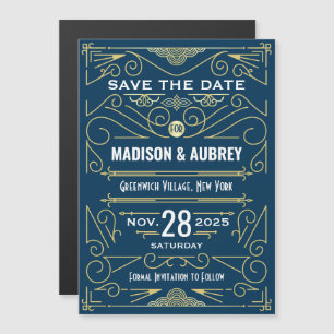 Invitation Magnétique Art Déco Enregistrer la date Mariage Elegant Gold