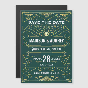 Invitation Magnétique Art Déco Enregistrer la date Mariage Elegant Gold 
