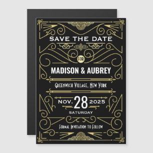 Invitation Magnétique Art Déco Enregistrer la date Mariage Elegant Gold