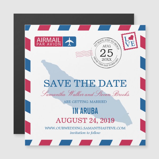 Invitation Magnétique Aruba Airmail Enregistrer la date (Devant / Derrière)