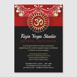 Invitation Magnétique Atelier de Yoga Nouveau Âge Or Rouge OM Noir