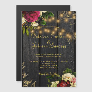 Invitation Magnétique Automne bois rustique et lumières à cordes mariage