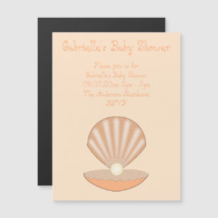 Invitation Magnétique Baby shower au thème neutre Coquille d'huître et P