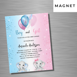 Invitation Magnétique Baby shower bleu rose garçon fille éléphants luxe