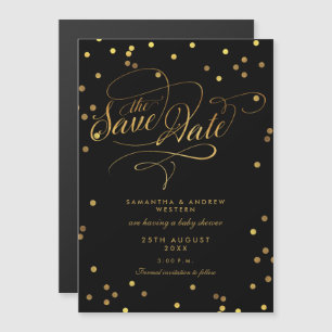 Invitation Magnétique Baby shower Confetti Gold Whimsical Sauvegardez La
