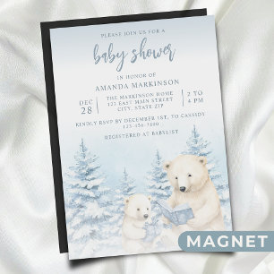 Invitation Magnétique Baby shower d'aquarelle bleu d'ours polaire d'hive