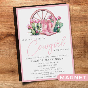 Invitation Magnétique Baby shower de cactus occidental de cagoule rose