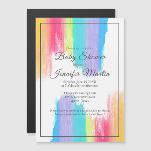 Invitation Magnétique Baby shower de peinture à l'aquarelle arc-en-ciel