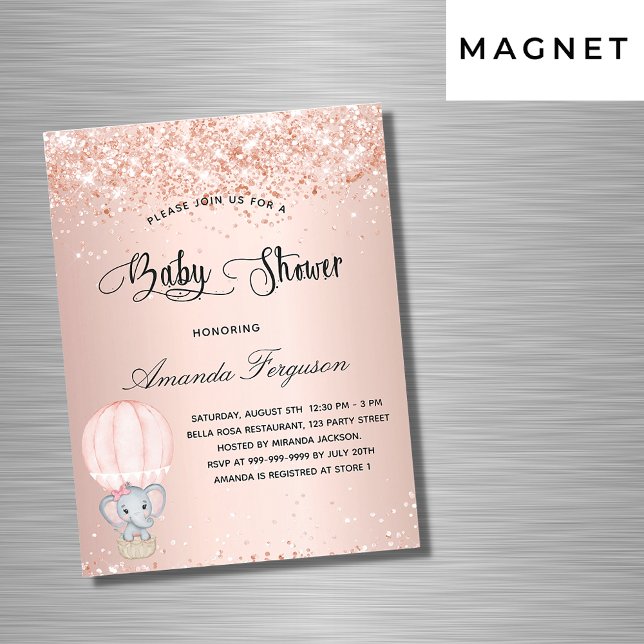 Invitation Magnétique Baby shower éléphant fille montgolfière montgolfiè (Créateur téléchargé)