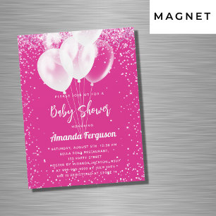 Invitation Magnétique Baby shower fille hot rose blanc ballons luxe