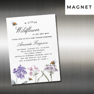 Invitation Magnétique Baby shower fleur sauvage abeilles violet rose lux