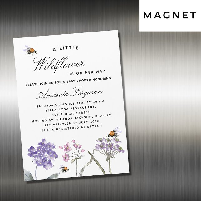 Invitation Magnétique Baby shower fleur sauvage abeilles violet rose lux (Créateur téléchargé)