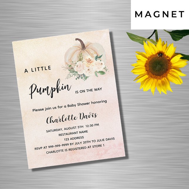 Invitation Magnétique Baby shower fleurs citrouilles luxe (Créateur téléchargé)