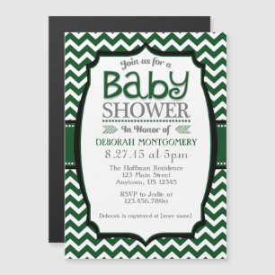 Invitation Magnétique Baby shower magnétique de Dark Green Chevron