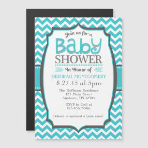 Invitation Magnétique Baby shower magnétique Turquoise Turquoise Chevron