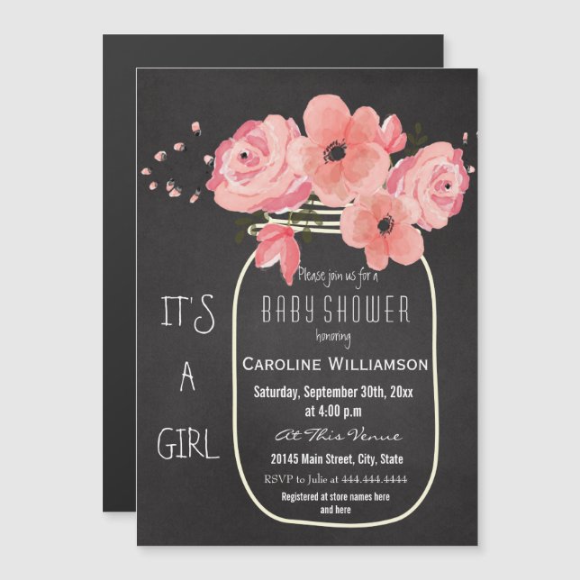 Invitation Magnétique Baby shower Mason Jar Chalkboard (Devant / Derrière)