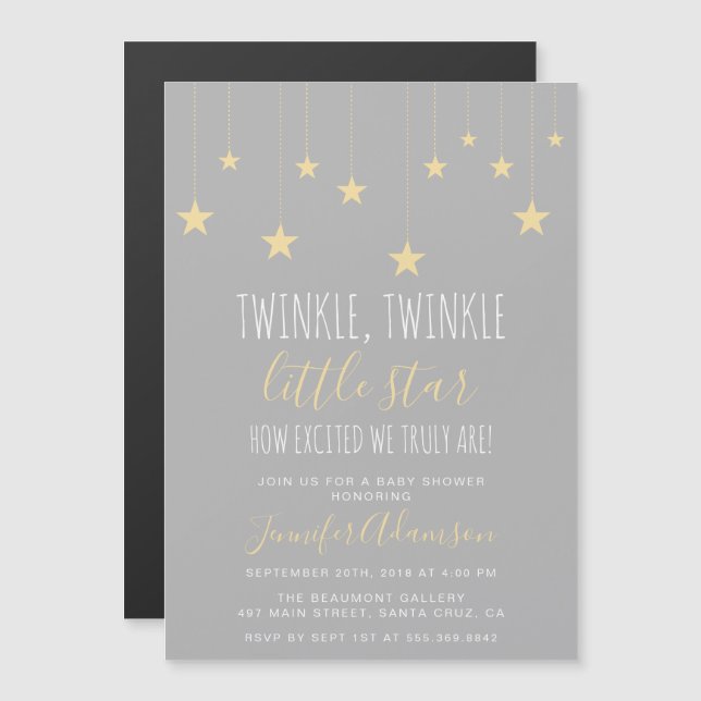 Invitation Magnétique Baby shower moderne Twinkle Little Star (Devant / Derrière)