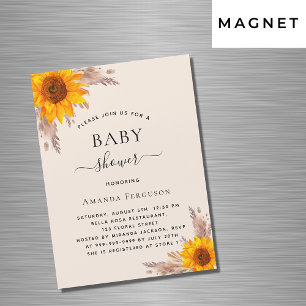 Invitation Magnétique Baby shower pampas herbe tournesol luxe