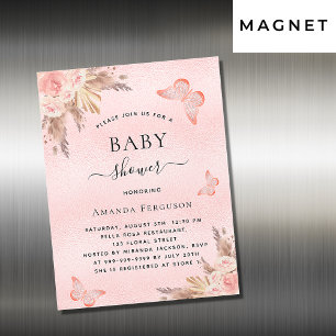 Invitation Magnétique Baby shower papillon pampas herbe luxueux