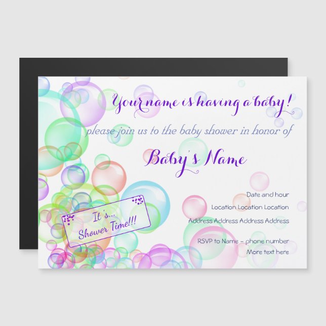 Invitation Magnétique Baby shower Rainbow Soap Bubbles (Devant / Derrière)