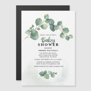 Invitation Magnétique Baby shower vert moderne Eucalyptus