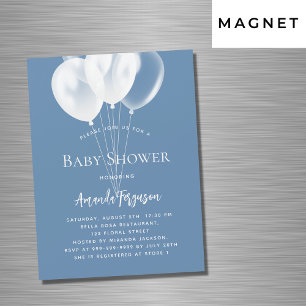 Invitation Magnétique Ballons blancs bleu poussiéreux garçon baby shower