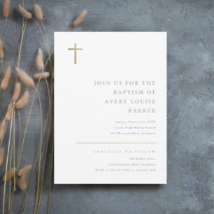 Invitation Magnétique Baptême Croix Or Minimaliste Moderne
