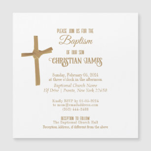 Invitation Magnétique Baptême personnalisé Gold Palm Cross