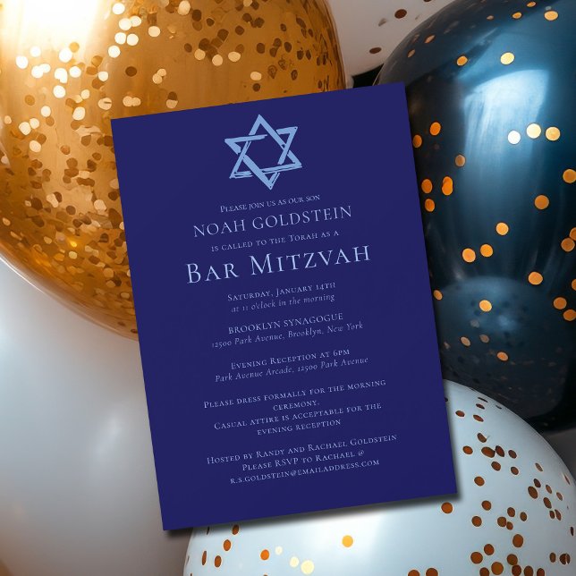 Invitation Magnétique Bar Mitzvah artistique étoile de David bleue Fête (Créateur téléchargé)