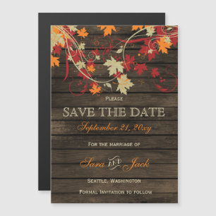 Invitation Magnétique Barn Wood Rustic Fall Leaves Mariage enregistrer l
