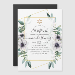 Invitation Magnétique Bat mitzvah géométrique floral d'Eucalyptus