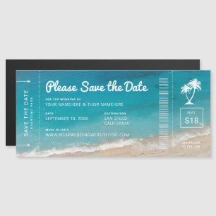 Invitation Magnétique Beach Wedding Boarding Pass Mer Turquoise Enregist