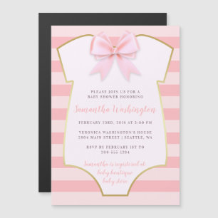 Invitation Magnétique Bébée mignonne Bow rose et Baby shower or