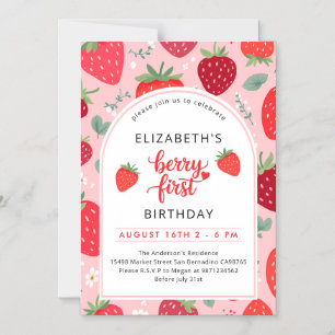 Invitation Magnétique Berry First Cute 1er Anniversaire Fille aux fraise
