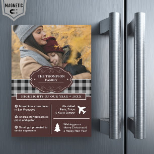 Invitation Magnétique Bison noir Plaid Année d'examen Photo de Noël