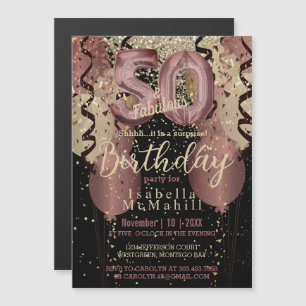 Invitation Magnétique Black and Rose Gold Parties scintillant 50e annive