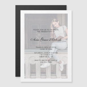 Invitation Magnétique Black and White Simple Photo Graduation Party
